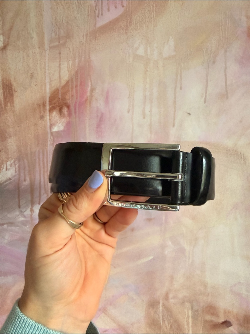 Hugo Boss Leather Belt with Silver Buckle